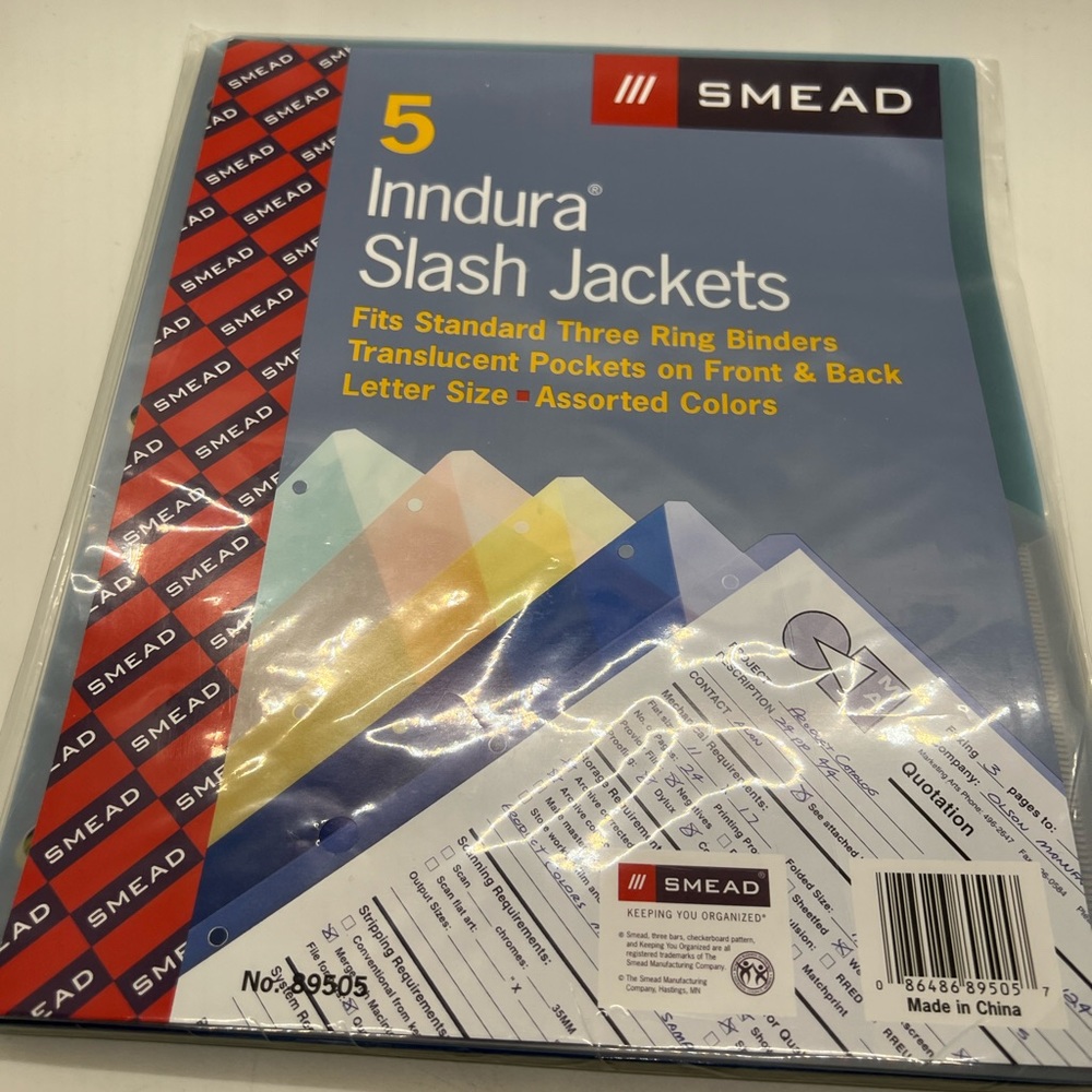 NWT SMEAD Inddura Slash Jackets 3 ring binder ready. Five pockets various colors